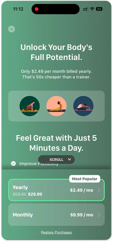 Bend onboarding paywall offering a discounted yearly plan or a monthly plan