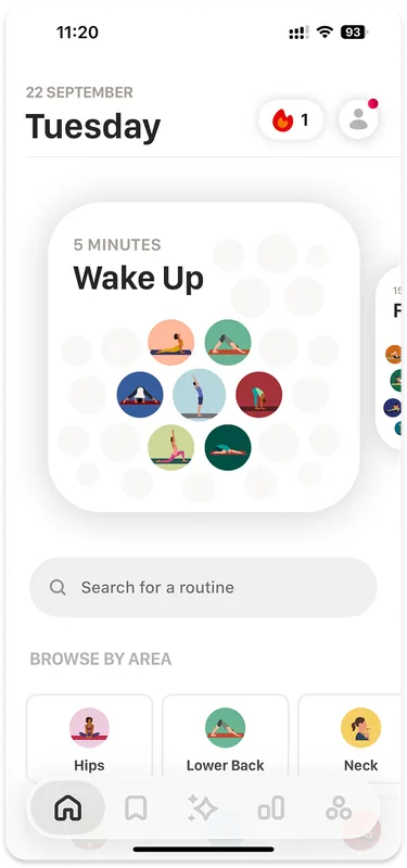 Bend free stretching routine, where the user experiences the product before paying